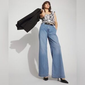 White House Black Market High-Rise Pleated + Belted Wide-Leg Jean